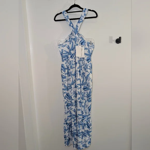 Grace Karin Blue Floral Halter Maxi Dress NWT Coastal Summer Size M Resortwear - Picture 5 of 9